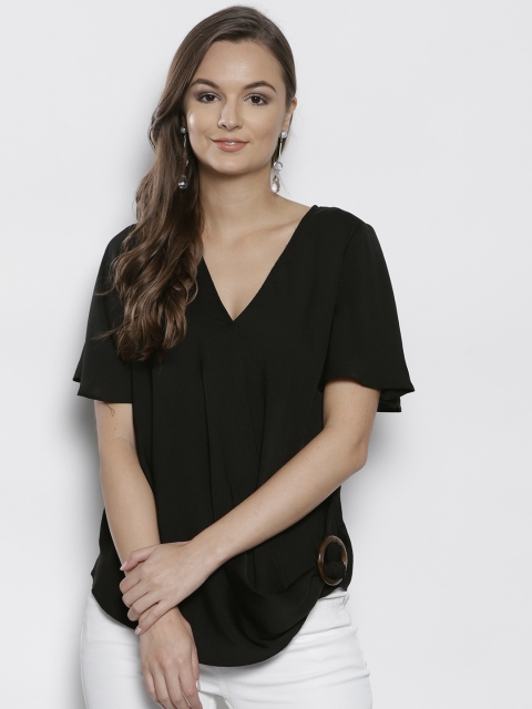 

DOROTHY PERKINS Women Black Solid Wrap Top
