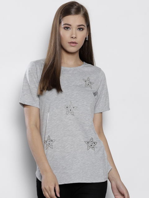 

DOROTHY PERKINS Women Grey Melange Embellished Top