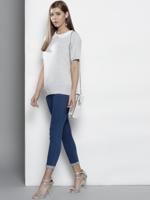 

DOROTHY PERKINS Women Petite Grey Melange Solid Pullover