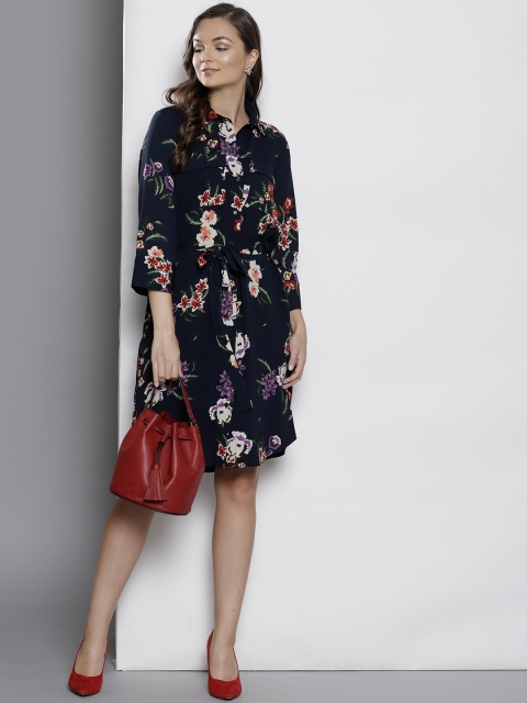 

DOROTHY PERKINS Women Navy Blue Printed Shirt Dress