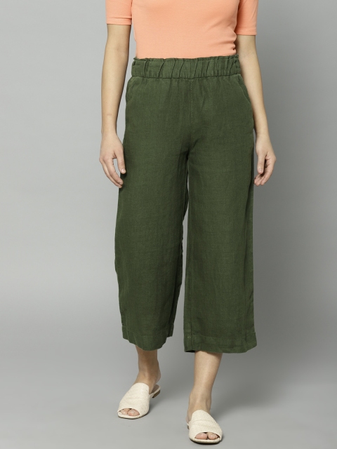 

Marks & Spencer Women Olive Green Regular Fit Solid Linen Culottes