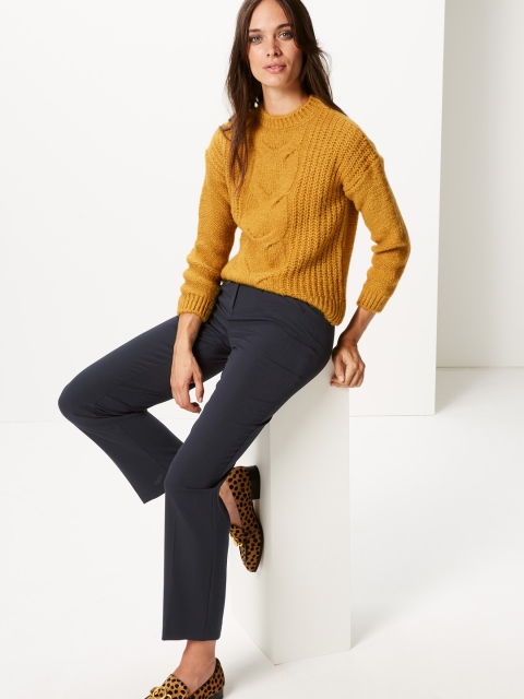 

Marks & Spencer Women Navy Blue Regular Fit Solid Regular Trousers