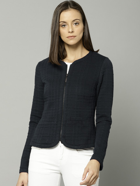 

Marks & Spencer Women Navy Blue Self Design Open Front Jacket