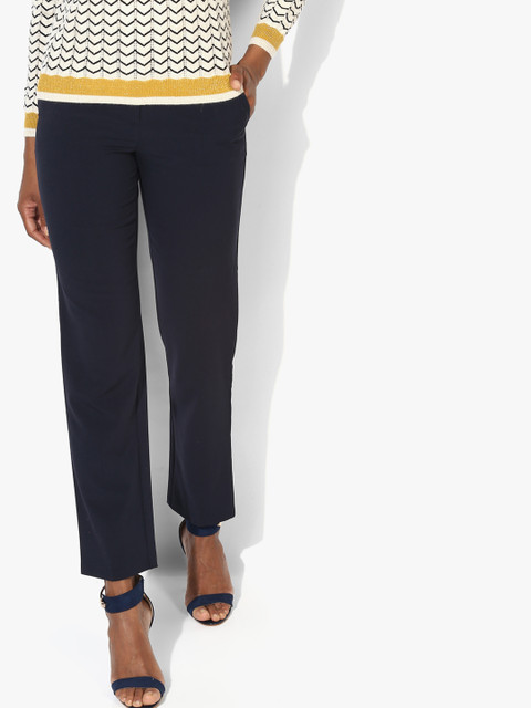 

Marks & Spencer Women Navy Blue Straight Fit Solid Regular Trousers