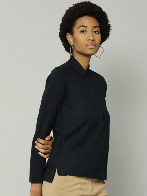 

Marks & Spencer Women Navy Blue Solid Shirt Style Top