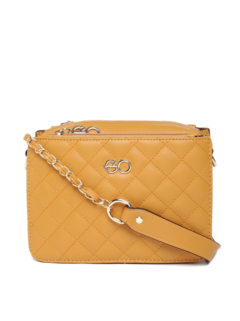 

E2O Mustard Yellow Solid Quilted Sling Bag