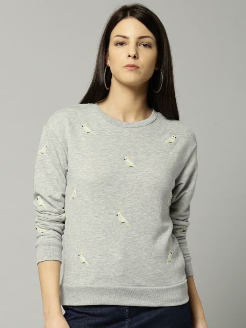 

Marks & Spencer Women Grey Melange Self Design Embroidered Sweatshirt