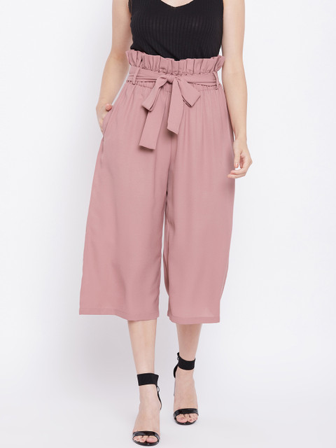 

THE SILHOUETTE STORE Women Pink Loose Fit Solid Culottes