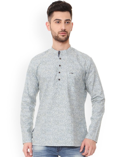 

Peter England Men Blue & Off-White Printed Straight Kurta