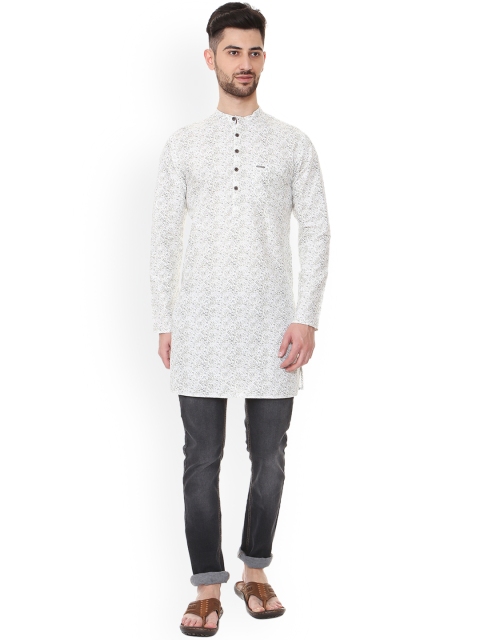 

Peter England Men White & Grey Printed Straight Kurta