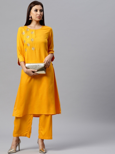

Juniper Women Yellow Solid A-Line Kurta