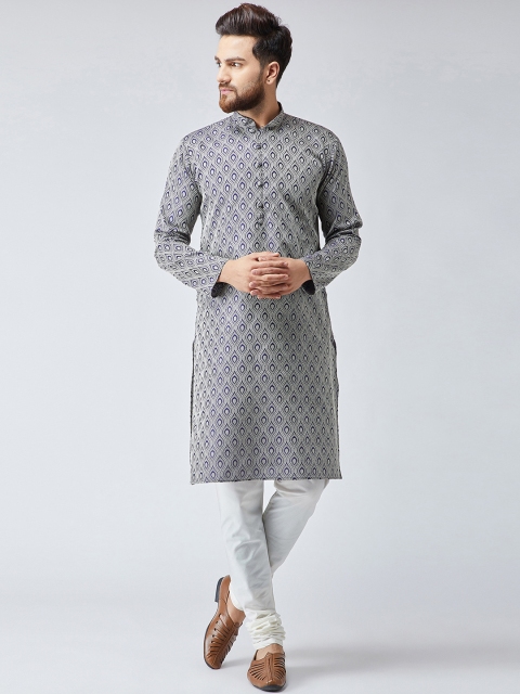 

Jompers Men Purple & Off-White Self Design Kurta with Churidar