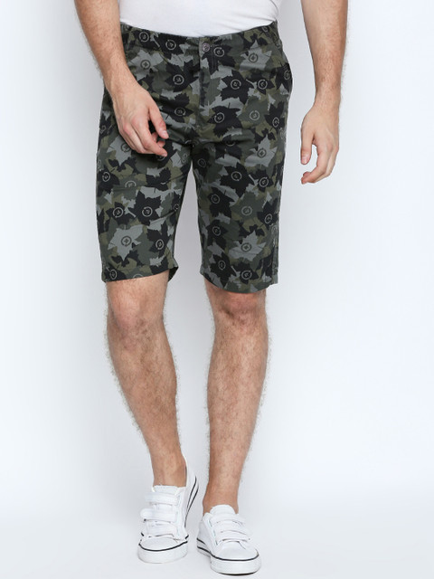 

AVOQ Men Olive Green Printed Regular Shorts