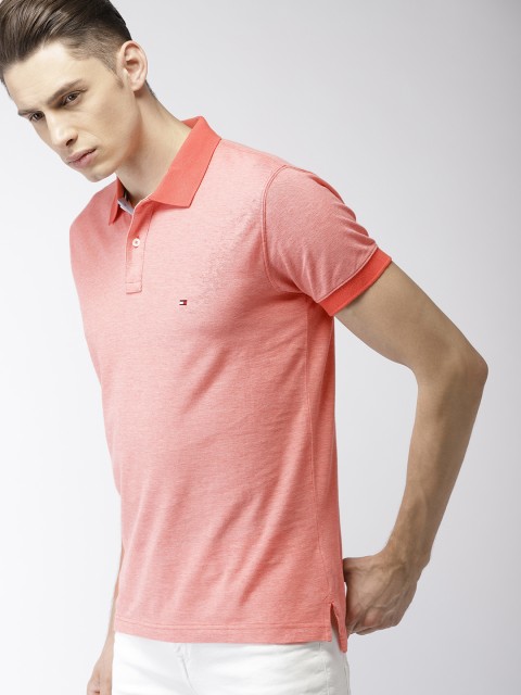 

Tommy Hilfiger Men Coral Pink Solid Polo Collar T-shirt
