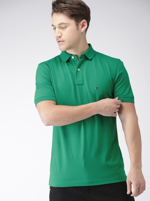 

Tommy Hilfiger Men Green Solid Polo T-shirt