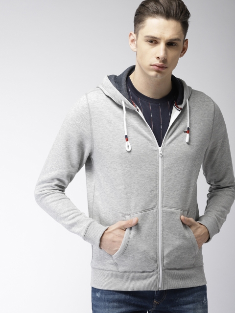 

Tommy Hilfiger Men Grey Melange Solid Hooded Sweatshirt