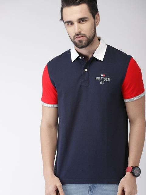 

Tommy Hilfiger Men Navy Blue Solid Polo Collar T-shirt