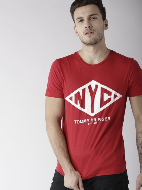 

Tommy Hilfiger Men Red Printed Round Neck T-shirt