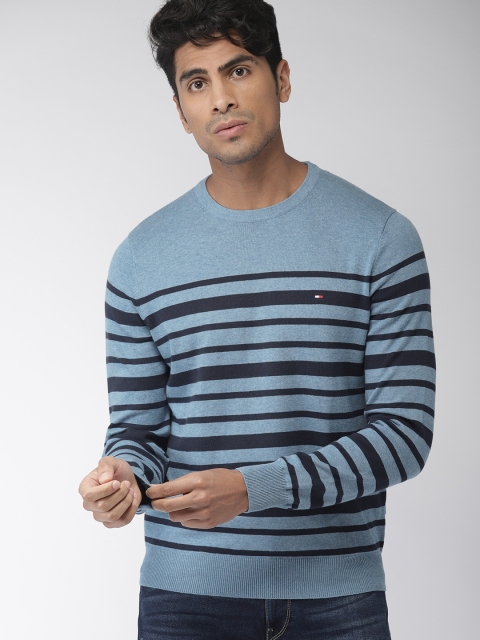 

Tommy Hilfiger Men Blue Striped Sweater