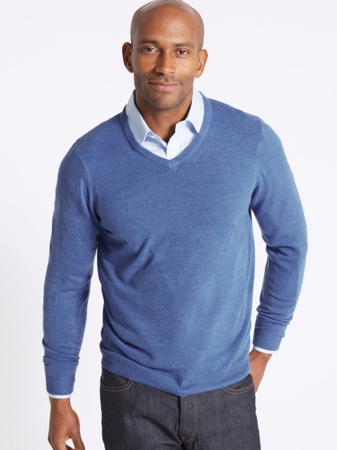 

Marks & Spencer Men Blue Solid Pullover