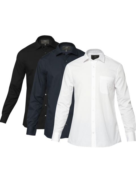 

Marks & Spencer Pack of 3 Slim Fit Solid Casual Shirts, Navy blue