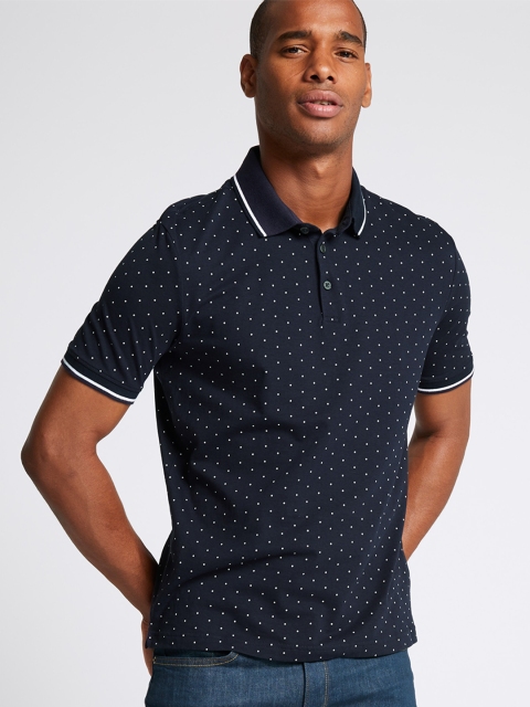 

Marks & Spencer Men Navy Blue Printed Polo Collar T-shirt