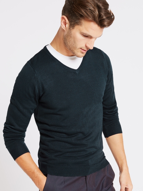 

Marks & Spencer Men Navy Blue Solid Pullover