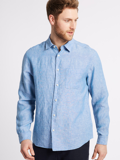 

Marks & Spencer Men Blue Regular Fit Solid Casual Shirt