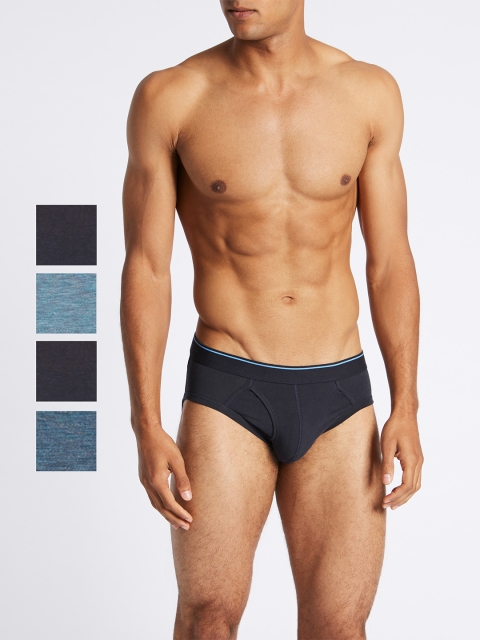 

Marks & Spencer Men Blue Pack of 4 Solid Briefs T146750, Navy blue