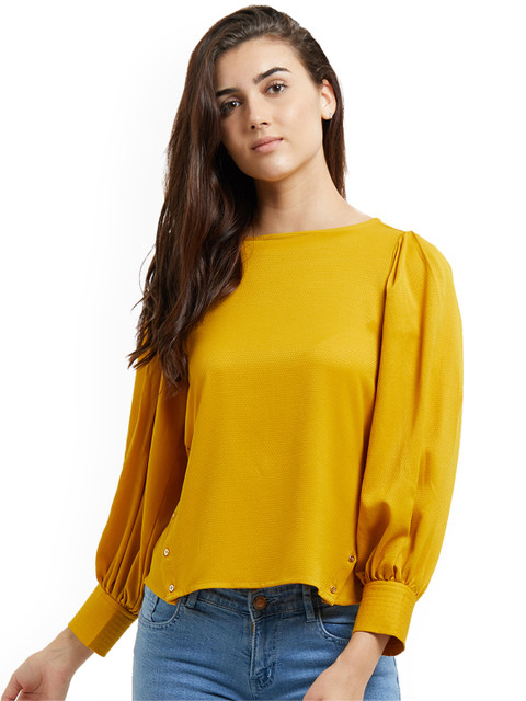

109F Women Yellow Solid Top