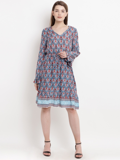 

Abiti Bella Women Blue Printed Fit and Flare Dress