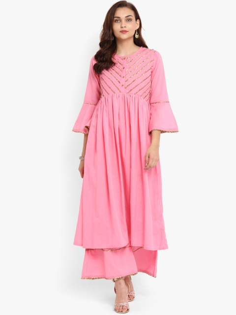 

Bhama Couture Women Pink Solid Kurta with Palazzos