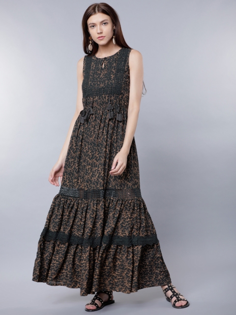 

Tokyo Talkies Women Charcoal Printed Maxi Dress