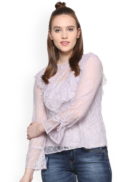 

People Women Lavender Semi-Sheer Lace Top
