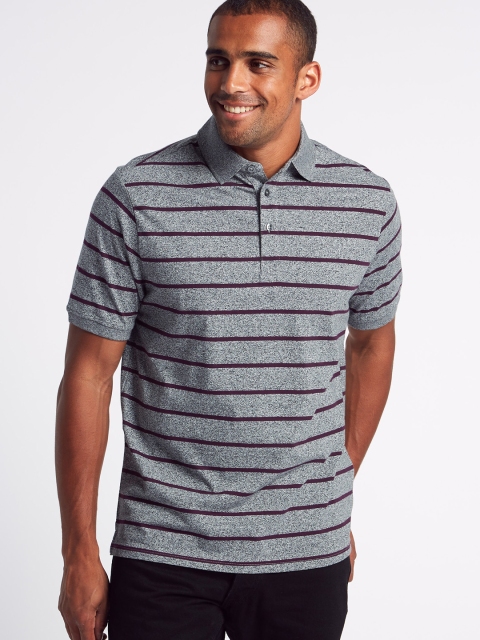 

Marks & Spencer Men Grey & Black Striped Polo T-shirt
