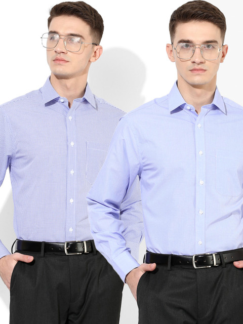 

Marks & Spencer Men Pack of 2 White & Blue Regular Fit Checked Formal Shirts