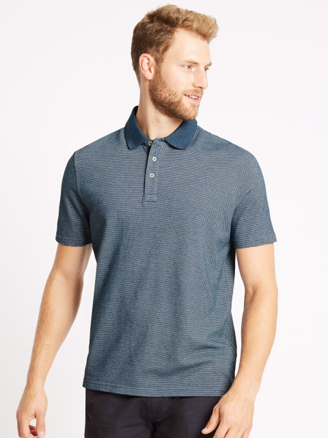 

Marks & Spencer Men Blue Self-Design Polo T-shirt