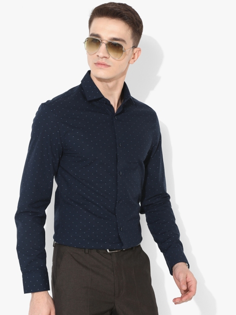 

Marks & Spencer Men Navy Blue Slim Fit Self Design Formal Shirt