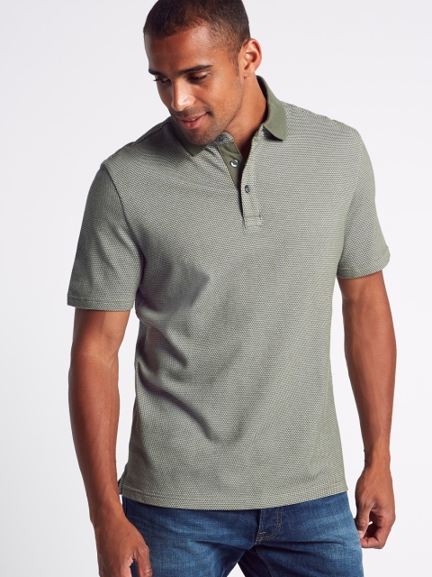 

Marks & Spencer Men Olive Green Self Design Polo Collar T-shirt