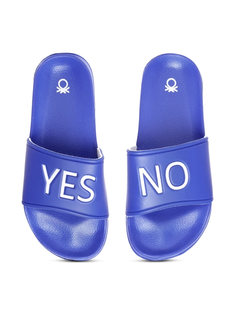 

United Colors of Benetton Women Blue & White Printed Sliders