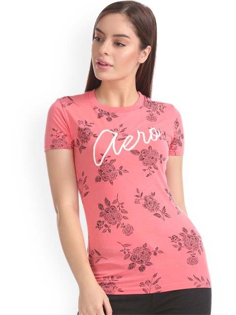 

Aeropostale Women Pink Printed Round Neck T-shirt