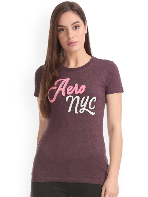 

Aeropostale Women Maroon Self Design Round Neck T-shirt