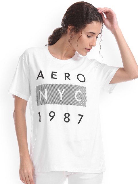 

Aeropostale Women White Printed Round Neck T-shirt