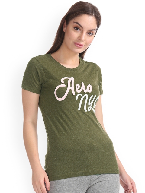 

Aeropostale Women Green Solid Round Neck T-shirt