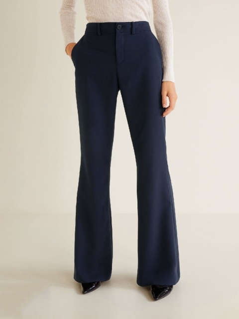 

MANGO Women Navy Blue Regular Fit Solid Bootcut Trousers
