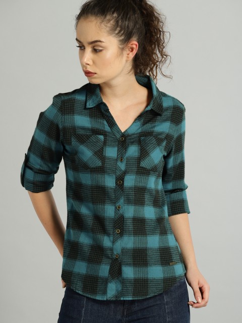 

Roadster Women Blue & Black Checked Casual Shirt