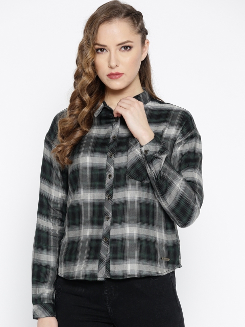 

Roadster Women Black & Grey Boxy Fit Checked Casual Shirt