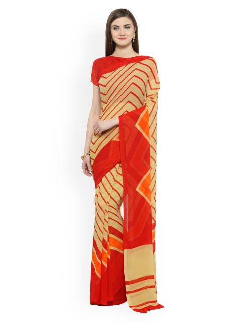 

Shaily Beige & Red Pure Georgette Printed Saree