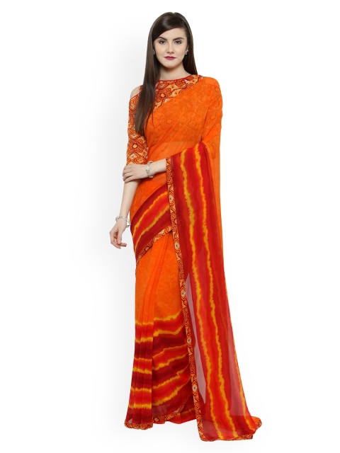 

Shaily Orange Printed Pure Georgette Saree