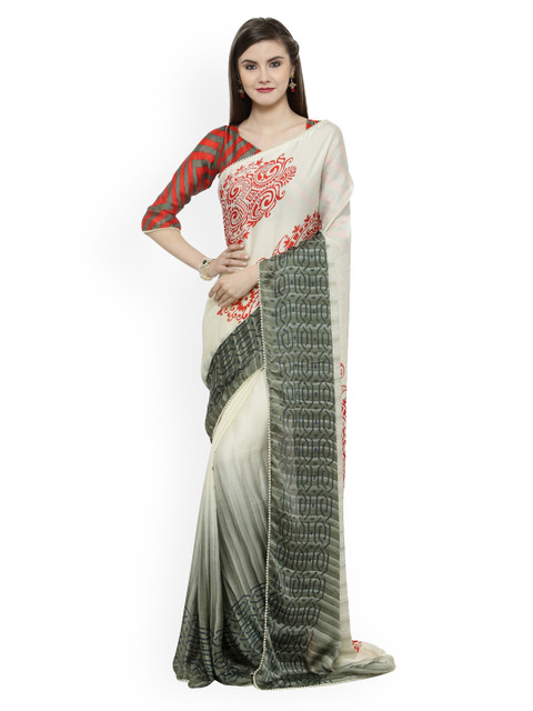 

Shaily Off-White & Red Satin Printed Saree
